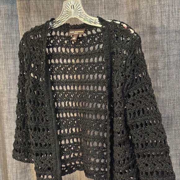 Dana Buchman Women's Sweater Shrug SZ Small Open Front Crochet Black - Picture 3 of 5